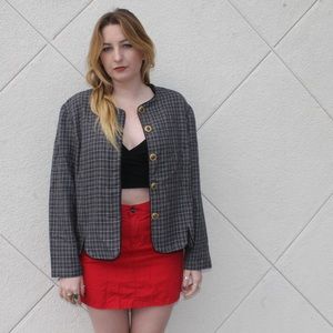 Grey + Red Plaid Long Sleeve Gold Button Up Coat❣️